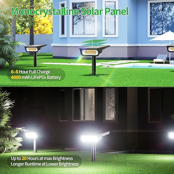 intelamp Solar Spot Lights Outdoor Waterproof, 4000mAh 3 Color LED Spotlight with Remote Timer Adjustable Brightness for House Wall Trees Flags Pools Yard Decor