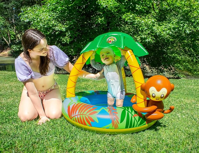 Poolmaster Learn-to-Swim Go Bananas Monkey Inflatable Kiddie Pool With Canopy
