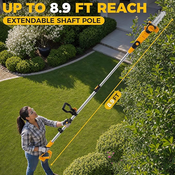 SHOHO Cordless Pole Saw Compatible with Dewalt 20V Max Batteries, Electric Pole Saws for Tree Trimming Battery Powered, Auto Lubrication System, Adjustable Pole Chainsaw (Battery not Included)