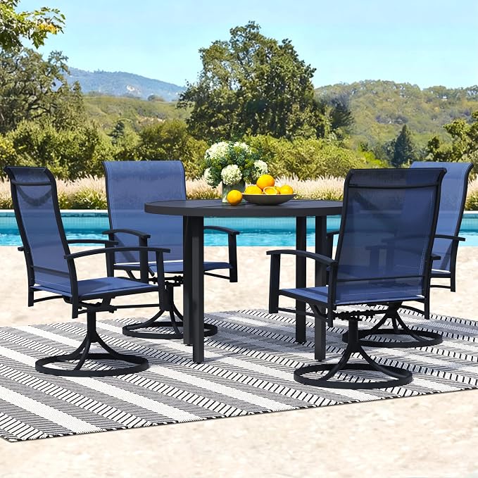 Outdoor Swivel Rocker Dining Chair Set of 8, All Weather Patio Dining Chair with Textilene High Back and Metal Frame, Backyard, Lawn Garden and Deck Porch Patio Furniture Set