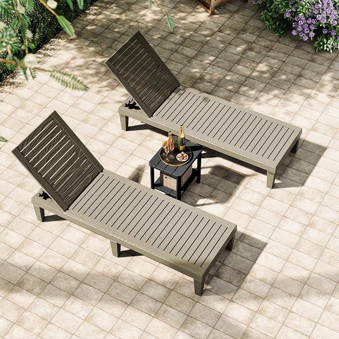 KAMABOKO Adirondack Outdoor Side Table, 2-Tier HDPE End Table 16" Weatherproof Square Storage Tables for Porch Patio Pool Backyard Lawn and Indoor, Black with Wood-Like Grain