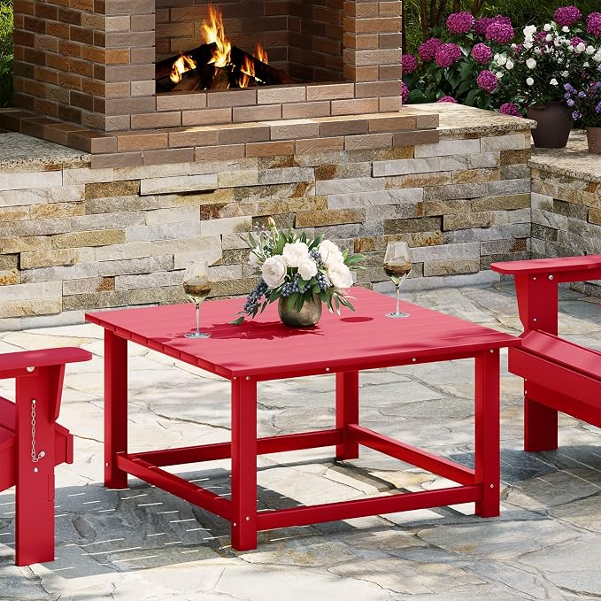 WestinTrends Malibu Low Outdoor HDPE Square Patio Coffee Table, Red