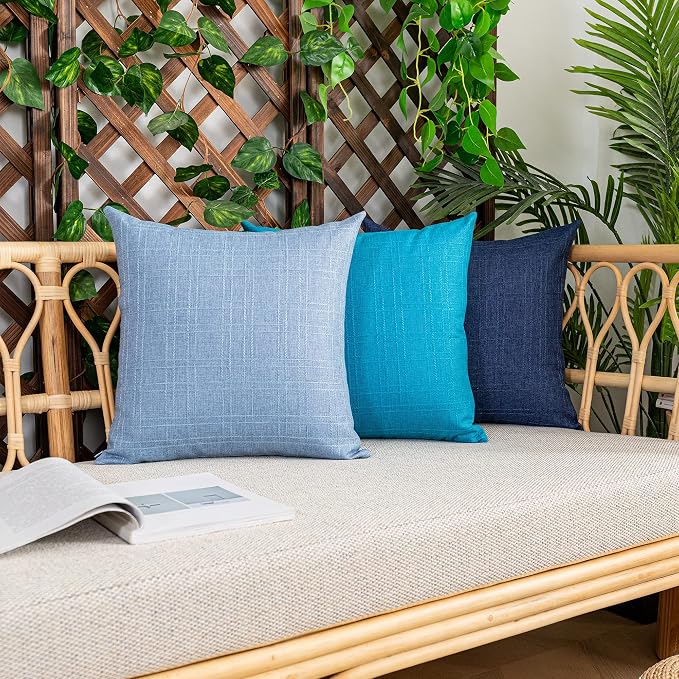 Kevin Textile Outdoor Waterproof 14”x24” Pillow Covers 2 Pack, Light Blue | Water Resistant, Soft Faux Linen-cotton Yarn-dyed Woven Texture Throw Pillow Covers for Tent Patio Garden Couch Sofa