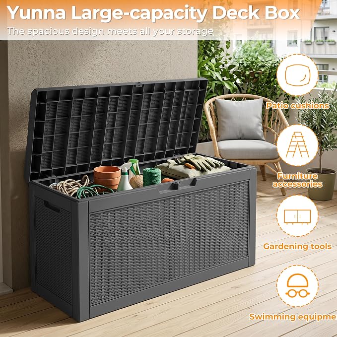 70 Gallon Waterproof Outdoor Storage Box,Deck Boxs for Outdoor and Indoor Use,Deck Storage Box for Picnic Supplies,Gardening Tools,Lockable and Easy to Install(Black)