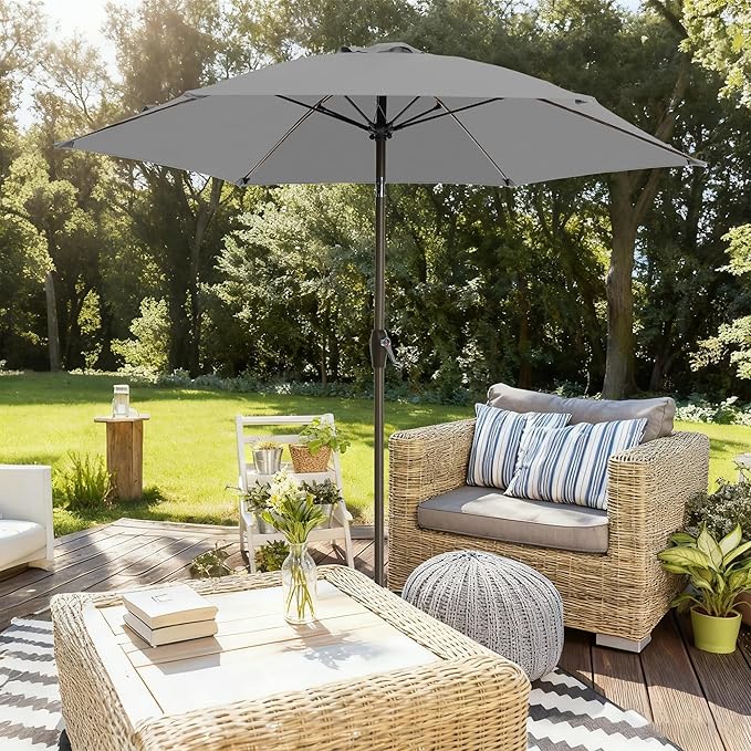 7.5FT Large Outdoor Patio Umbrella with Crank & Tilt - Durable Market Umbrella for Outdoor Patio with 6 Fiberglass Ribs for Poolside,Deck,Yard,Garden