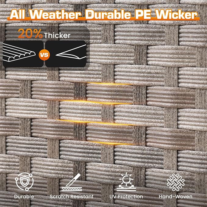 7-Piece Patio Furniture Set, Outdoor Wicker Rattan Patio Furniture Sectional Set with Coffee Table, All Weather Outdoor Fire Pit Conversation Set for Porch Backyard Balcony Garden, Orange-Red