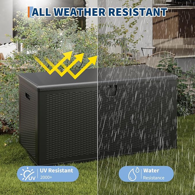150 Gallon Resin Deck Box, Heavy Duty Outdoor Storage Box with Lockable Lid, Waterproof Weatherproof Container for Patio Cushions, Garden Tools, Backyard & Porch – Black