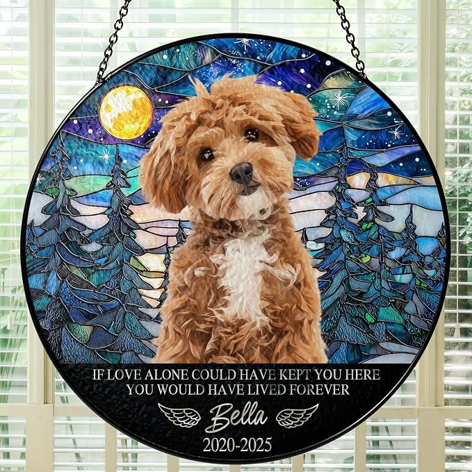 Personalized Pet Memorial Gifts for Dogs and Cats – Custom Pet Suncatcher Keepsake – Loss of Pet Sympathy Gift – Stained Glass Dog Memorial Ornament – Pet Remembrance Gift
