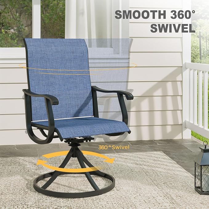 VICLLAX Patio 5 Pieces Outdoor Dining Set for 4, 38" Square Metal Dining Table with Umbrella Hole and 4 Swivel Textilene Chairs for Lawn,Garden,Porch,Black/Dark Blue