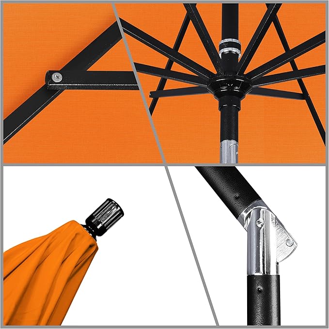 California Umbrella 11Ft Premium Sunbrella Patio Umbrella, Hand-Crank, Tilt-Collar, Black Frame, Tuscan Fabric