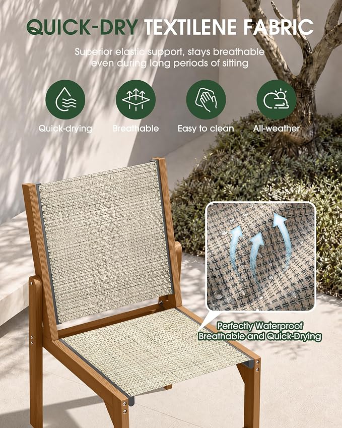 Patio Stackable Chair, HDPE Armless Outdoor Dining Chairs with Wide Seat, All-Weather Textilene Oversized Porch Chair for Garden, Poolside, Backyard, Deck | Teak
