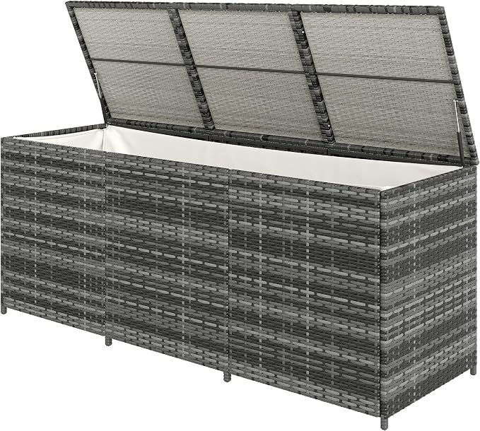 PE Resin Woven Outdoor Storage Chest with Waterproof Liner Reliable Heavy Duty Weather Resistant Fade-Resistant Long-Lasting Slate Gray