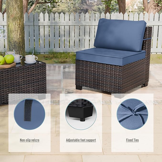 ALAULM 12 Pieces Patio Furniture Set with 2 Swivel Chairs Wicker Patio Conversation Set, Outdoor Sectional Furniture w/Coffee Table & Washable Seat Cushions-Dark Blue