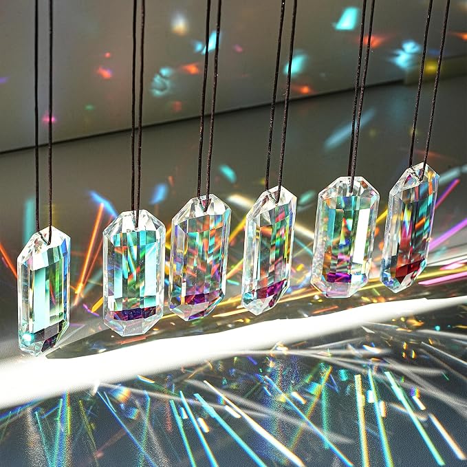 6 Pack 3'' Crystal Sun Catchers, Rainbow Maker Hanging Crytals for Windows | AB Color,Prisms Suncatchers for Garden Home Decor,Glass Ornaments For Christmas Tree,with Hooks & Cord,Light Catcher