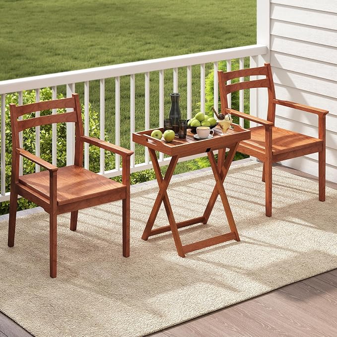 Giantex Outdoor Side Table, Wooden Folding Table with Removable Tray Top, Food Serving Tray with Stand for Patio, Porch, Garden, Backyard & Poolside