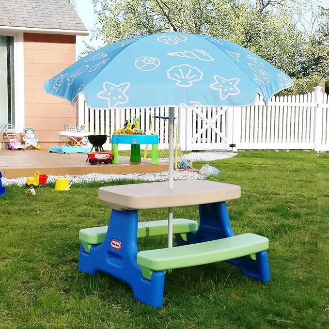 AMMSUN 47 Inch Seaside Beach Umbrella for Sand Box Water Table Kids Durable Umbrellas for children Picnic Beach Camping Garden Outdoor Play Shade Blue Shell