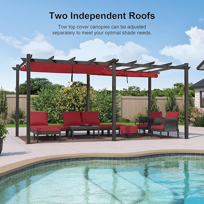 PURPLE LEAF 10' X 18' Outdoor Pergola with Retractable Canopy Aluminum Shelter for Porch Garden Sun Shade Beach Pavilion Grape Trellis Grill Gazebo Modern Backyard Deck Metal Patio Pergola Terra