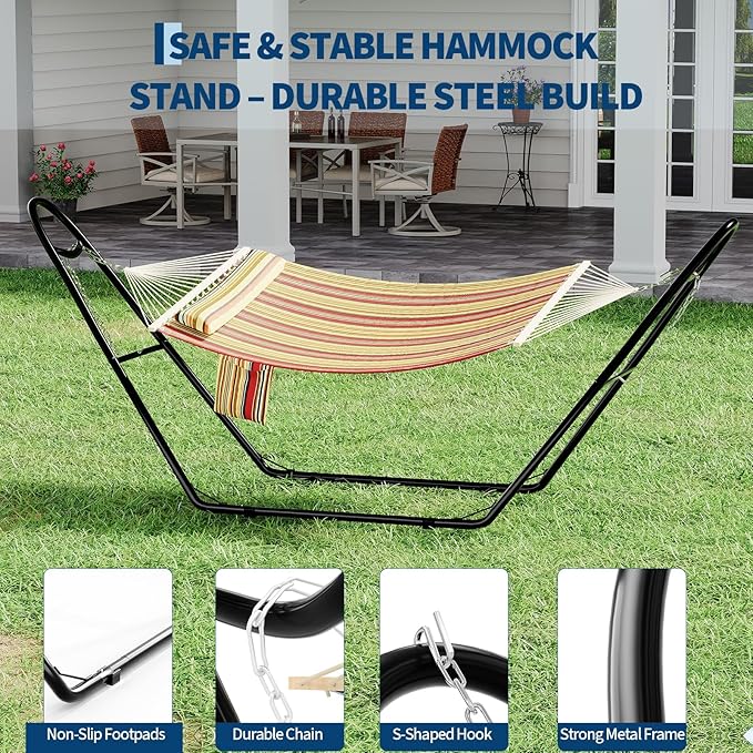 Universal Double Hammock Stand, 550-Pound Capacity, Heavy-Duty Hammock Stand for Outside, Fits 9 to 14 Foot Hammocks, Black