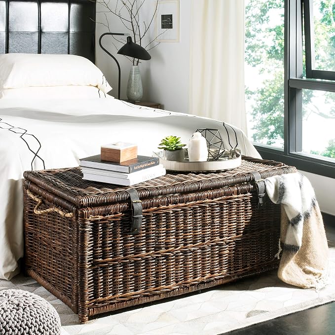 46" Wicker Storage Trunk Brown Rattan