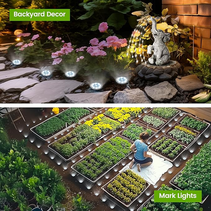 PATIOWIN Mini Solar Ground Lights, 16 Pack Solar Garden Lights, Solar Powered Pathway Lights Warterproof, Outdoor Lights for Driveway, Walkway, Backyard, Patio (Cool White)