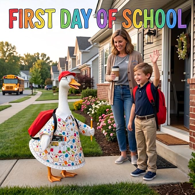 Back to School Porch Goose Outfit, Cute Porch Goose Clothes Costume with Backpack Hat Pencil Accessories, Lawn Goose Decor for Yard Garden Outdoor Porch Decoration