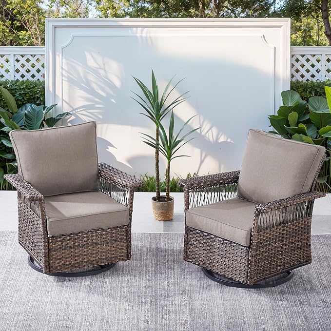 Patio Furniture Set with Fire Pit Table, 4PCS Patio Conversation Set Brown Resin Wicker Swivel Patio Chair and Sofa with 41in Rectangular Fire Table PE Rattan Patio Furniture Set