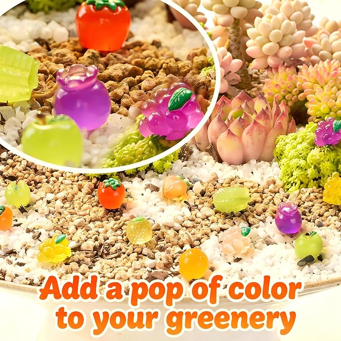 51PCS Mini Resin Fruits Glow in the Dark, Tiny Luminous Fruit Figurines Variety Pack to Hide, Miniature Food for Crafts, Fairy Garden Decor, Micro Landscape Accessories