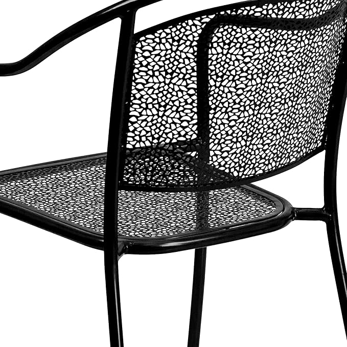 Flash Furniture Oia 5-Piece Commercial Grade Steel Patio Table and Chairs Set, Outdoor Dining Set with Square Table and 4 Round Back Chairs, Black