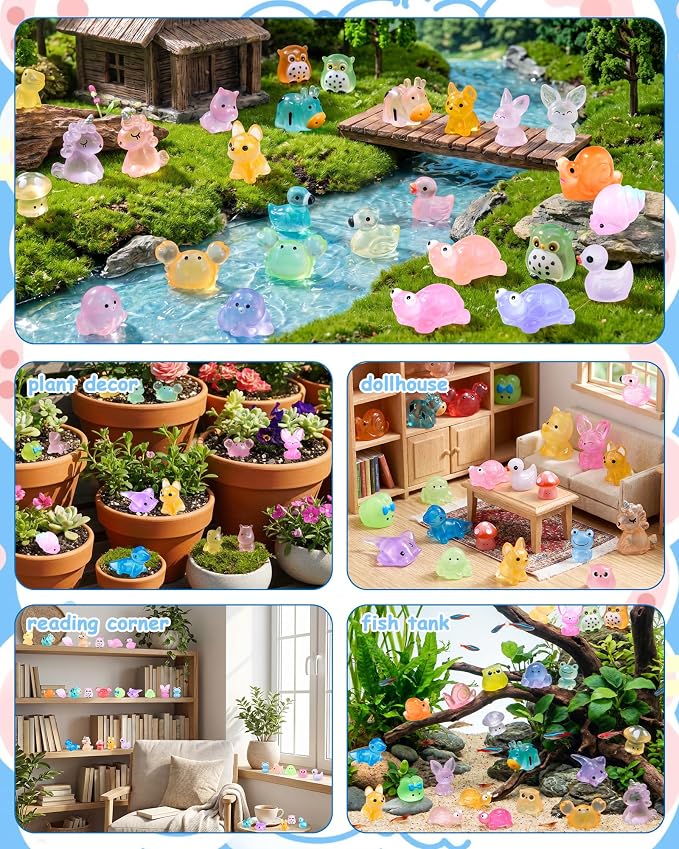 FIVEIZERO 100PCS Luminous Mini Resin Animals Bulk, 20 Styles | Waterproof, Fade-resistant, Non-toxic, Smooth Edges, Fairy Garden Decor, Aquarium Accents, Party Favor Fillers