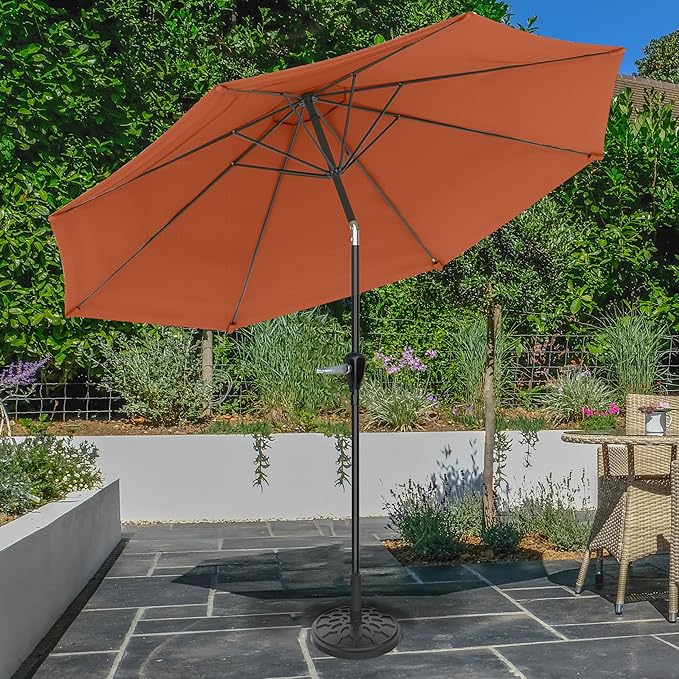 Patio Umbrella with Auto Tilt - 10ft Easy Crank Outdoor Umbrella with Vented Canopy for Deck, Balcony, Porch, Backyard, or Pool by Pure Garden (Orange)