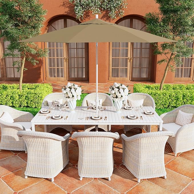 California Umbrella 11Ft Premium Sunbrella Patio Umbrella, Hand-Crank, Tilt-Collar, White Frame, Heather Beige Fabric