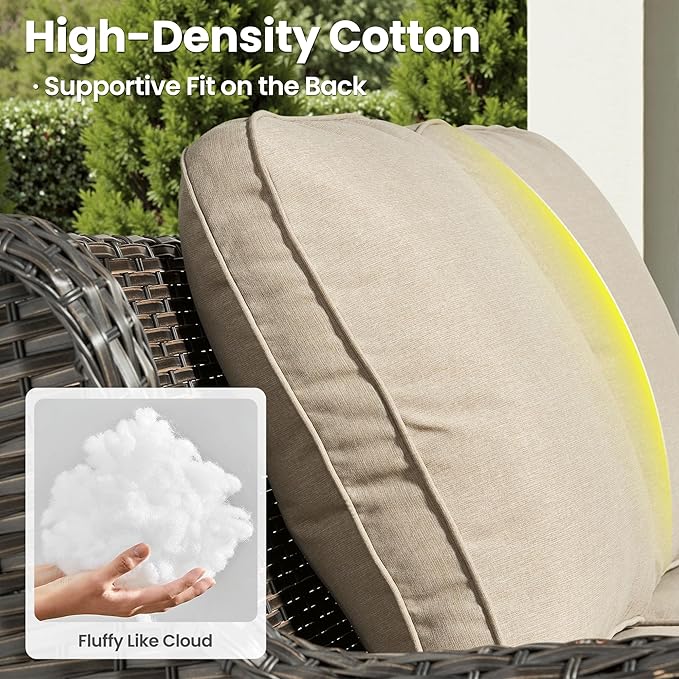 ovios 5-Pieces Patio Furniture Set, Outdoor Wicker Sofa Couch with Chairs Ottomans Comfy Cushions, All Weather High Back Modern Conversation Set, Brown Rattan, Beige