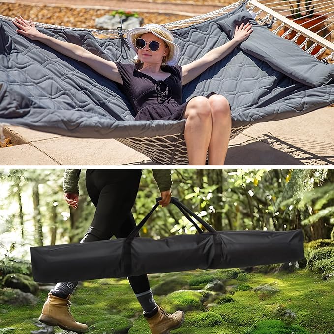 SUNCREAT Large Rope Hammock with Polyester Pad, 12 FT Stand, Heavy Duty Carrying Bag Hammock Bag