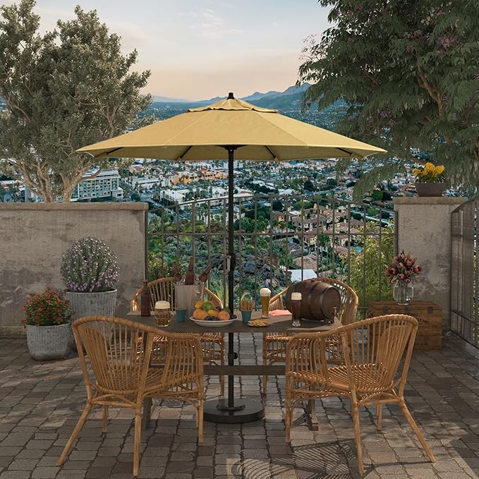 California Umbrella 7.5' Rd Aluminum Patio Umbrella, Crank Lift, Auto Tilt, Black Finish