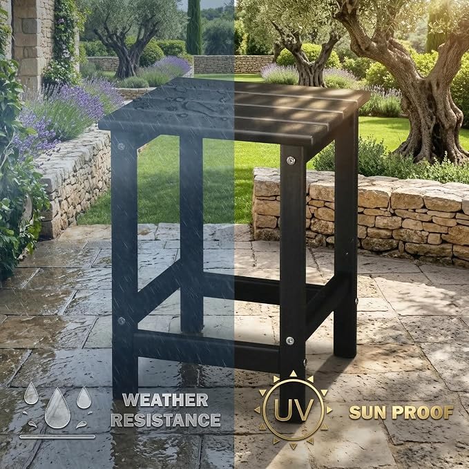 HDPE Outdoor Side Table, 14 Inch Square Patio End Table, Weather Resistant Small Outdoor Table for Adirondack Chairs, Waterproof Outside Table for Porch, Garden, Deck, Pool, Black