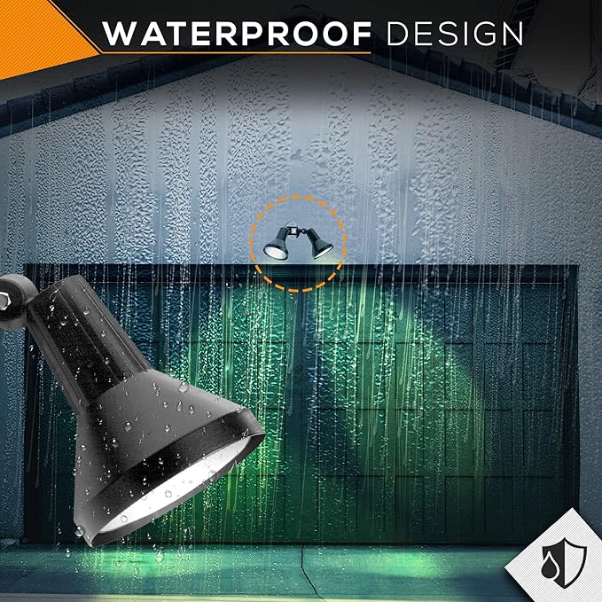 Ciata 15" Outdoor Security Flood Light 2 Head with Heavy Duty Cast Aluminum Body 150W PAR38 Weather Proof Black Finish