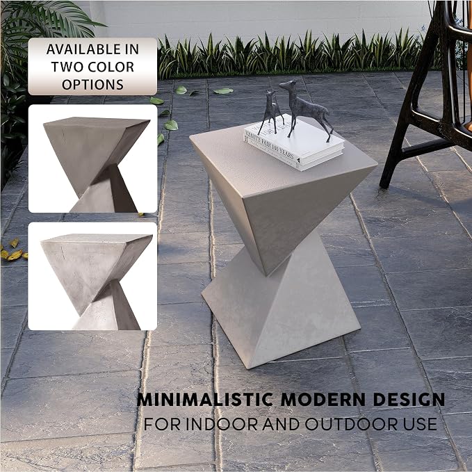 LeisureMod Modern Side Table Square Fiberstone Accent End Stool for Home, Outdoor Patio Log Table, Living Room Sofa, Night Stand, Weather-Resistant, Glint Series in Marble White