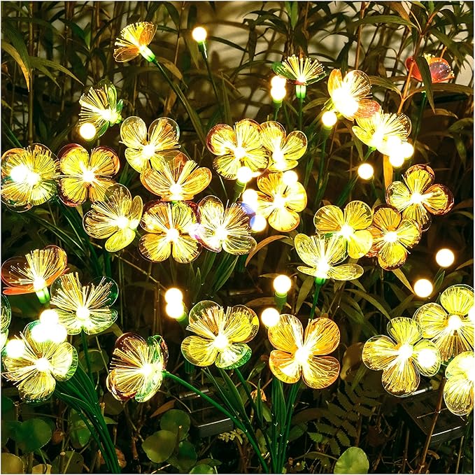 Solar Swaying Garden Lights – Upgraded Flower & Firefly Lights with Larger Solar Panel, Waterproof Outdoor Pathway & Flowerbed Light for Yard & Holiday Decor (2pack)