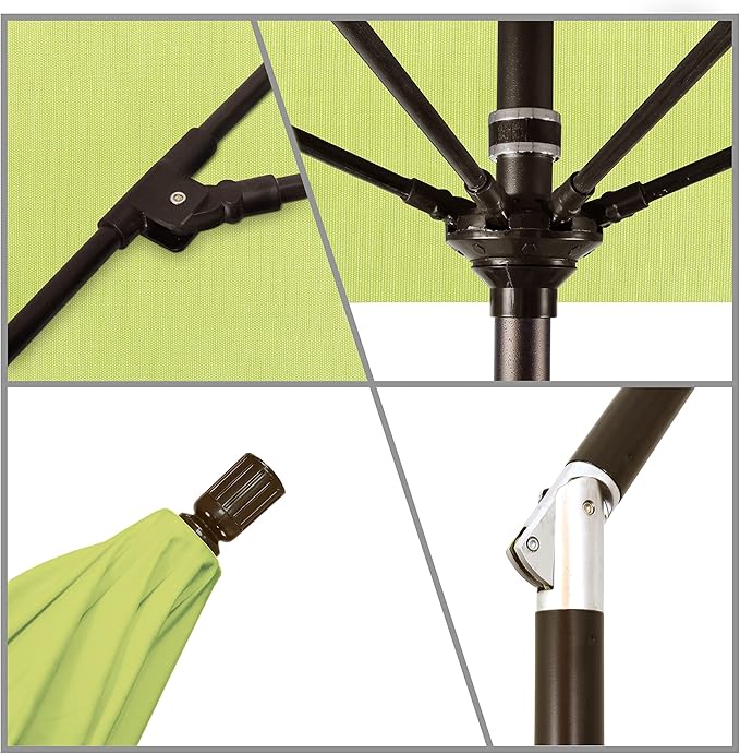 California Umbrella 9' Round Crank Lift, Collar Tilt, Aluminum Pole, Fiberglass Rib Patio Umbrella, Bronze Finish, Sunbrella Parrott