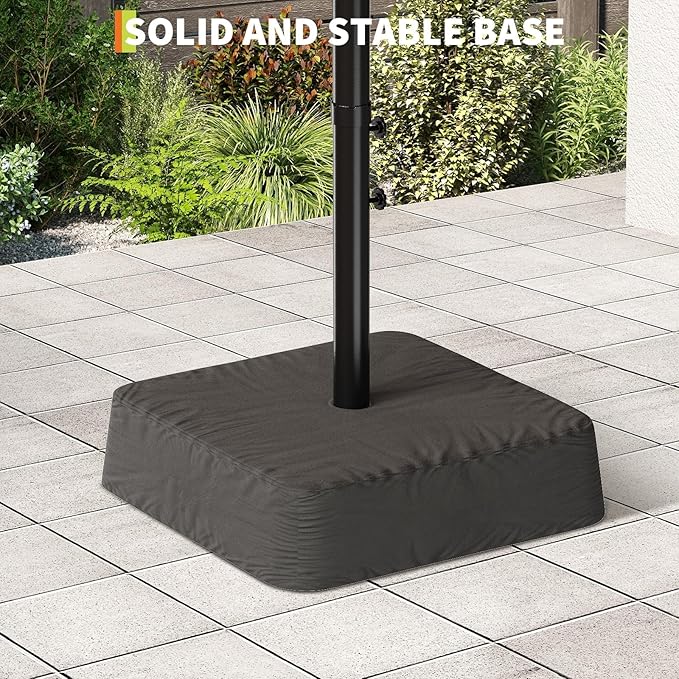 15FT Rectangular Patio Umbrella With Solar Lights & Base Included - Large Patio Umbrella With Crank Handle, UV Protection for Outdoor Market, Lawn, Backyard, Pool