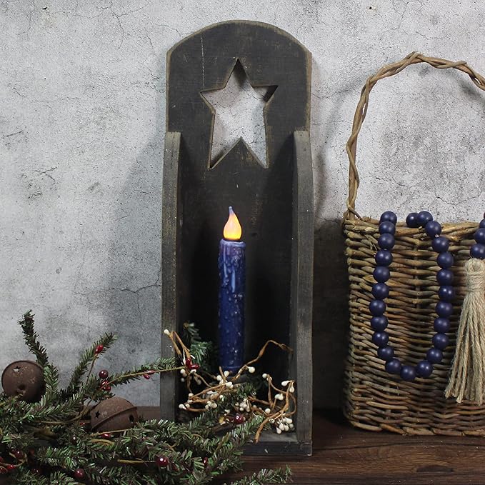 CVHOMEDECO. Real Wax Hand Dipped Battery Operated LED Timer Taper Candles Rustic Primitive Flameless Lights Decor, 6-3/4 Inch, Navy Blue, 3 PCS in a Package