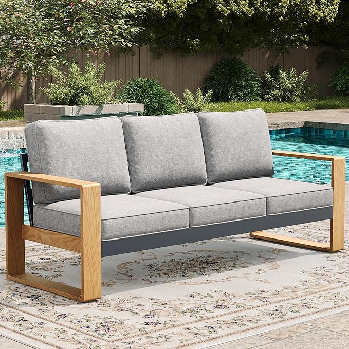 LayinSun Aluminum Patio Furniture Set 3 Seat Sofa, Oversized Seat with Hight Back, Outdoor Conversation Sets for Porch, Balcony, Deck