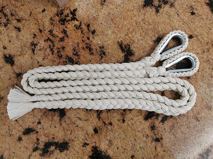 Hammock Ropes + S Hooks (Extra Long -, Natural Ropes with Loop/Ring in One End)