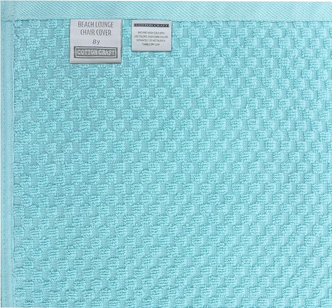 COTTON CRAFT Pool Lounge Chair Cover - 2 Pack Euro Spa Waffle Weave Chaise Lounge Cover - 100% Cotton Ringspun Terry Towel - Beach Chair Cover - Oversized 32 in W x 82 in Length x 7 in Pocket – Blue