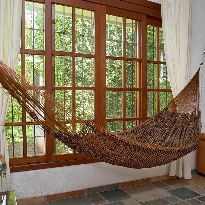 NOVICA Earthtone Brown Nylon Hand Woven Mayan Rope 2 Person XL Hammock, 'Caribbean Mambo' (Double)