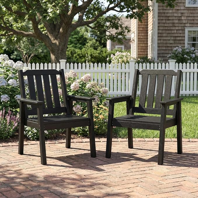 Garvee Outdoor Patio Dining Chairs Set of 2, Outdoor HDPE Garden Dining Chairs, Sturdy Frame, Waterproof, All-Weather for Backyard, Poolside, Porch, Deck, Black