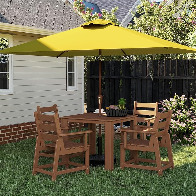 BRIOPAWS 6.5X10 FT Rectangular Patio Umbrella with Base Included | Rectangle Outdoor Umbrellas | 6 Sturdy Steel Ribs | Push Button Tilt & Crank | Heavy Duty for Garden Lawn Deck Backyard Pool |