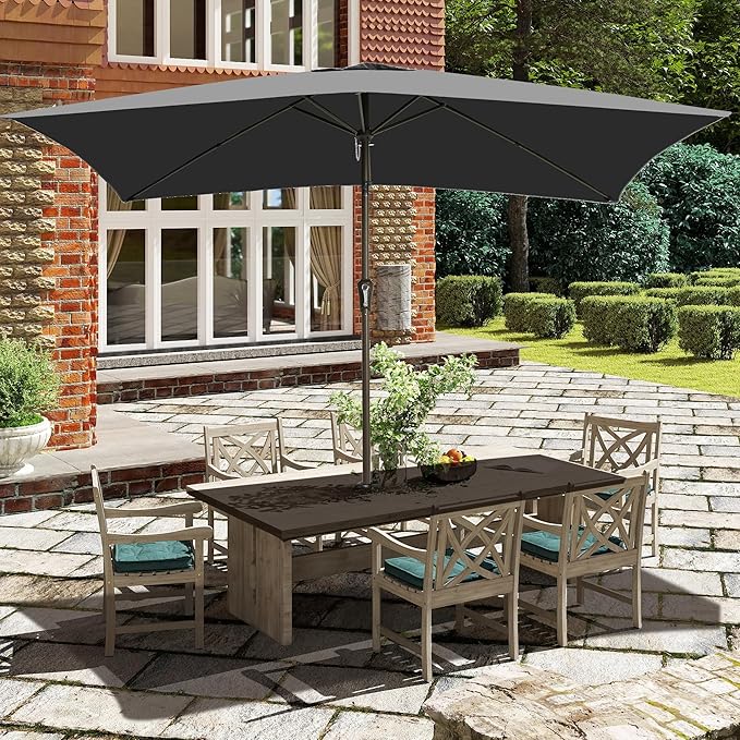 Ayge 6.5x10FT Rectangular Patio Umbrella Outdoor Table Umbrella w/Push Button Tilt & Crank Rectangle Market Umbrella UV Protection for Garden,Deck,Lawn,Yard & Pool,Grey