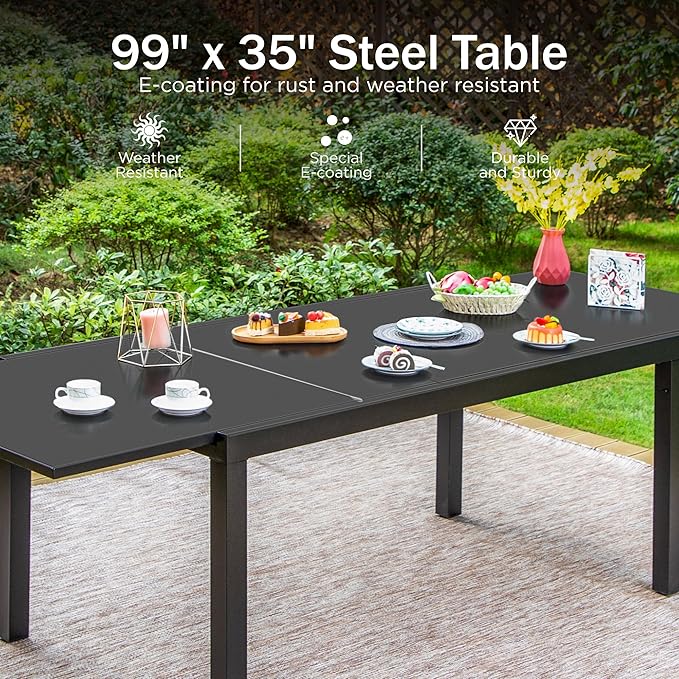 PHI VILLA Patio Dining Table and Chairs for 6, 2 Swivel & 4 Stable Patio Dining Chairs,Stable Exdentable Dining Table,Metal Frame and Textilene Quick-Dry Fabric,7 pcs Patio Furniture Set for Garden