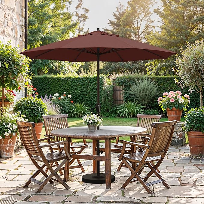 California Umbrella 12-Year Protection 7.5-Ft Outdoor Patio Umbrella, Sunbrella Fade-Resistant Fabric, Auto-Tilt, Heavy Duty Aluminum Frame, 8 Reinforced Ribs for Pool or Deck, Bronze Pole, Terracotta
